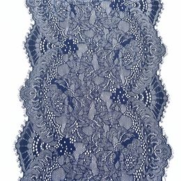 3y/perceelbreedte 22,50 cm donkerblauw zilveren elastische wimper kanten afsluiting voor rok zoom ondergoed naaisch ambacht bruiloft kleding stof kant