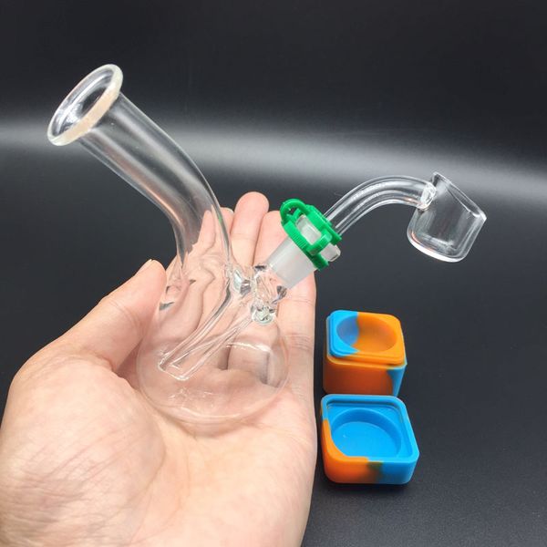 4.0 pouces mini bécher en verre bongs avec 2mm quartz banger ongles keck clips silicone antiadhésif contenants de cire conduites d'eau en verre