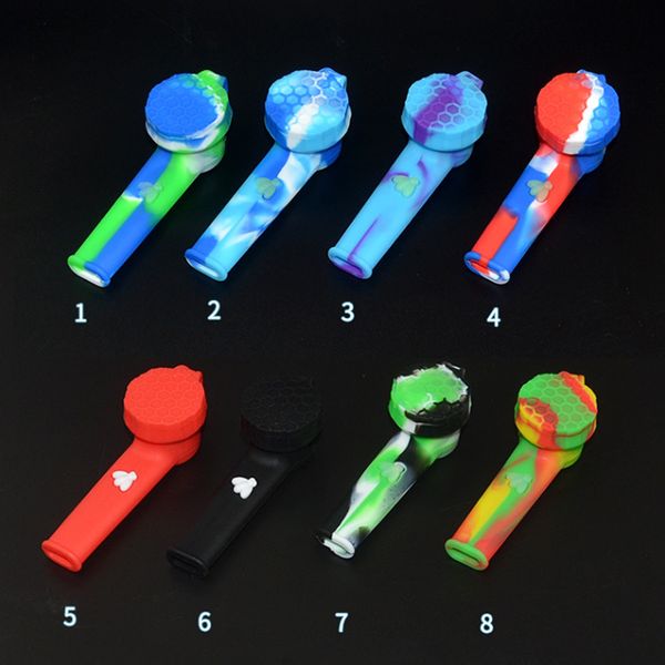 Pipe à fumer en silicone d'abeille de 4,0 pouces impression 3D brillant dans le porte-cigarette sombre tube portable avec couvercle bol en verre tabac cuillère à main tuyaux Dab Rigs