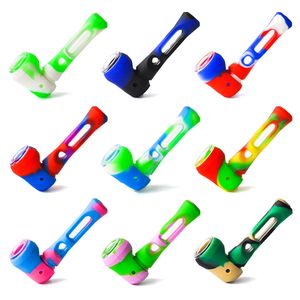 4,0 inches siliconen handbuis lepel buis glazen bongs met dikke glazen kom olie brander dab rig