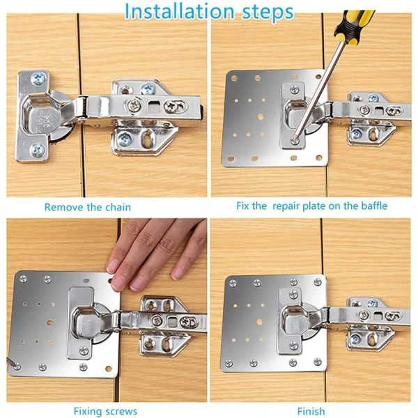 4/10 PCS Nuevo kit de placa de reparación de bisagra de gabinete Placas de montaje de la puerta del armario de cocina con tornillos de coronería de fijación plana Guardaces