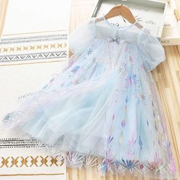 4-10 jaar hoge kwaliteit zomer meisje kleding kant chiffon bloem gedrapeerde ruches kind kinderen prinses jurk 210615