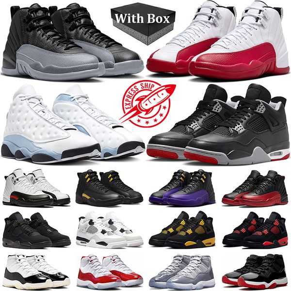 4 11 12 13 Hommes Femmes Chaussures de basket-ball 12s Cherry Wolf Red Taxi 4s Bred Reimagined Black Cat 13s Bleu Gris 11s Baskets pour hommes Baskets