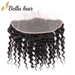 Sale Braziliaanse Diepe Golf 13x4 Oor tot Oor Kant Frontale Sluiting met Baby Haar Pre Geplukt Human Hair Extensions Bella Producten