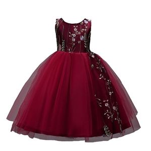 4-15 ans brodés Enfants Robe Pour Filles Fête Élégante Robes De Noël Fille Robe De Bal De Mariage Enfants Vêtements Rouge Noir 210331