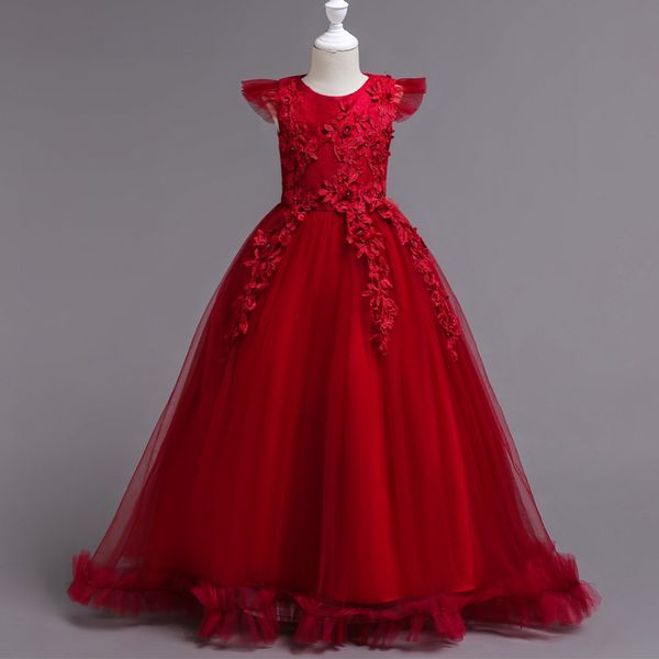 4-15 ans enfants robe fleur longue dentelle élégant adolescents robes de bal robes fille fête soirée demoiselle d'honneur princesse vêtements