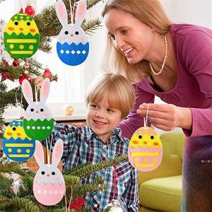 4,2 pouces non-tissé lapin de Pâques suspendu 3D dessin animé lapin poussins bannière drapeau chaîne jardin arbre porte décoration murale fête de Pâques RRA11215