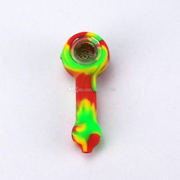 Pipe à fumer en verre de couleur mélangée en silicone de 4,2 pouces avec tuyaux à main à bol multi-trous