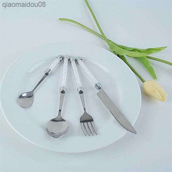 4-24pcs argenterie de luxe dîner de mariage ensemble poignée scintillante ensemble de vaisselle cristal acrylique couteau de table dîner fourchettes cuillère à café L230704