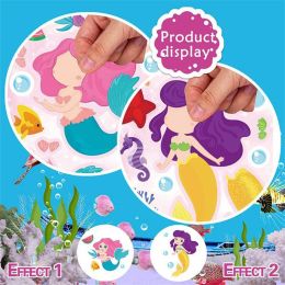 4-24Sheets maken je eigen zeemeermin-stickers voor kinderen grappig maak een gezicht jigsaw puzzel sticker kinderen meisjes diy feest voorstander van geschenken