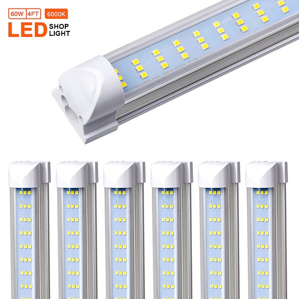 4-25pcs T8 LED Shop luminaire, 4FT 60W, couvercle d'objectif clair, appartement trois rangées ampoule intégrée, lumière de porte de refroidisseur à LED, plug et jeu