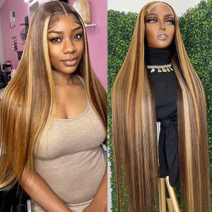 Perruque Lace Frontal Wig brésilienne naturelle, cheveux lisses, sans colle, à reflets ombrés, 13x4, pre-plucked, Baby Hair, pour femmes noires, 4/27