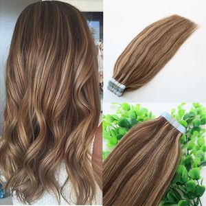 # 4 # 4 # 27seamless tape in menselijke hair extensions Ombre PU-tape haar 100g 40 stks set 14 tot 24 inch ombre haar piano gekleurde kapsel