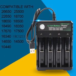 4.2V 18650 Charger four slots Li-ion battery USB Independent Charging Portable Electronic 10440 14500 16340 16650 14650 18350 18500 18650 UF517
