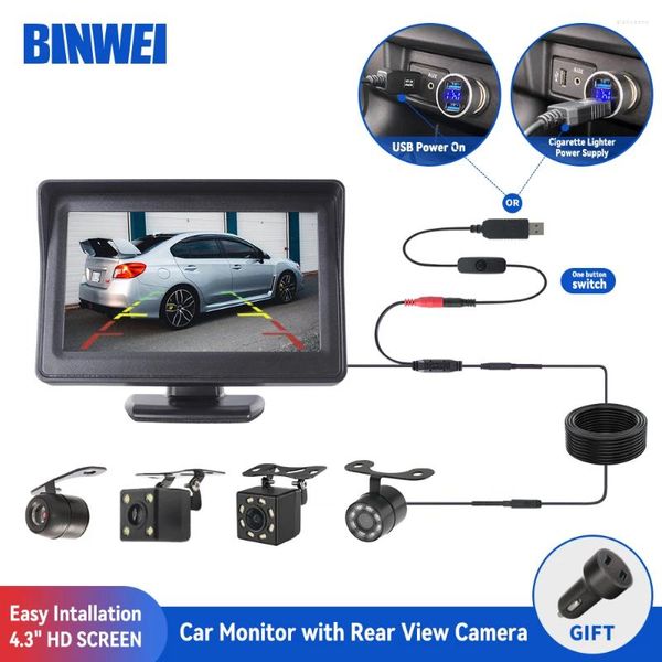 Moniteur de voiture de 4.3 pouces avec caméra de vue arrière, pour stationnement de véhicule, écran LCD HD inversé, Installation facile par Usb