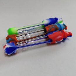 4.3 pouces verre One Hitter fumer tuyau accessoires de narguilé avec étui en silicone 12mm dégustateur avec tuyaux à main de tabac de peau