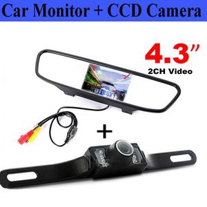 Monitor de espejo retrovisor automático para coche LCD de 4,3 pulgadas con cámara de respaldo de marcha atrás de visión nocturna IR a prueba de agua