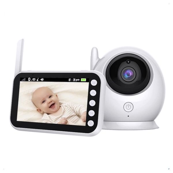 Monitor de bebé con vídeo de 4,3 pulgadas con cámara y control remoto de audio, conversación bidireccional, visión nocturna infrarroja, 8 canciones de cuna