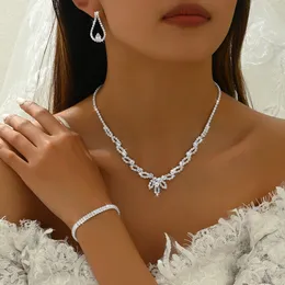 4/3 pièces ensembles de bijoux de mariage délicatement pour femmes, collier floral enveloppe de boucles d'oreilles bracelet cubique zirconi