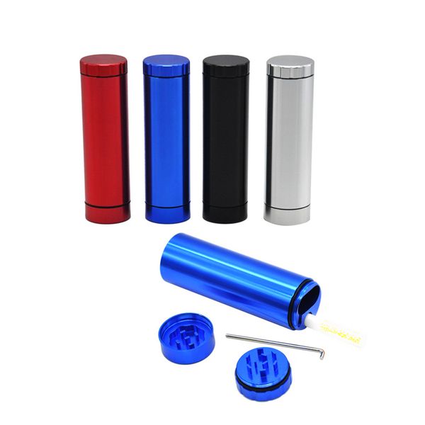 Pirogue d'éjection automatique de 4,33 pouces avec broyeur Round Stash Metal Container Case 2 Couches Composite Aluminium Cigarette Cigar Grinder free sh