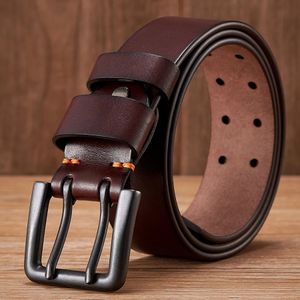 4,3 cm breed dikke echte koeienhuid echte lederen riem voor mannen hoogwaardige casual mannelijke riem dubbele pin buckle cowboy zakelijke band 240415