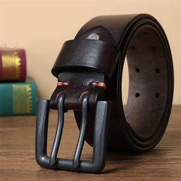 4/3 cm Ampliar Espesar Piel de vaca masculina Cinturón de cuero genuino Vintage Jeans Correa Doble Pin Hebilla Diseñador S para hombres 220712