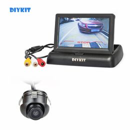 DIYKIT, Monitor LCD de 4,3 pulgadas para coche, vista trasera inversa, Monitor para coche, 2 entradas de vídeo + cámara trasera para coche con vista de tamaño frontal
