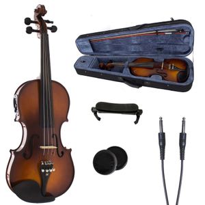 Violín eléctrico 4/4, tamaño completo, madera de abeto de arce canadiense, piezas de violín de ébano, estuche de violín gratis, arco