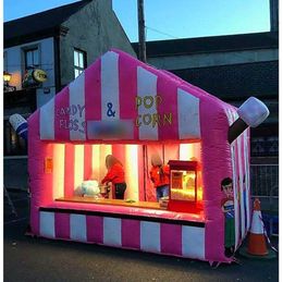 4.4x2.8m Roze witte opblaasbare concessie tent Aangepaste outdoor evenementen Luchtgeblazen suikerspin stand carnaval ijshuis voor promotie en reclame