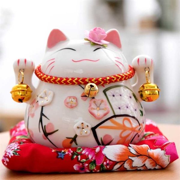 4.5/6 pulgadas Cerámica Maneki Neko Piggy Bank Japonés Creativo Lucky Fortune Cat Caja de dinero Adornos Decoración del hogar Regalos de negocios 211105