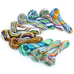 4.5 '' Chill Hand Pipe kleurrijke strips lepel hoogwaardig glazen pijp droog kruidenglas rookpijpen handle lepel pijpen koperen glazen regenboog roken accessoires 10 kleuren