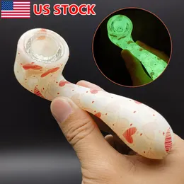 Tubos de mano impresos de 4.5 pulgadas Bong Bong Smoking Tipes - Glows in the Dark + Bowl