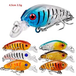 4 5 cm 3 5 g Gancho de manivela Cebos duros Señuelos 10 # Anzuelos triples 9 tipos de colores Equipo de pesca de plástico mezclado Whole-82068