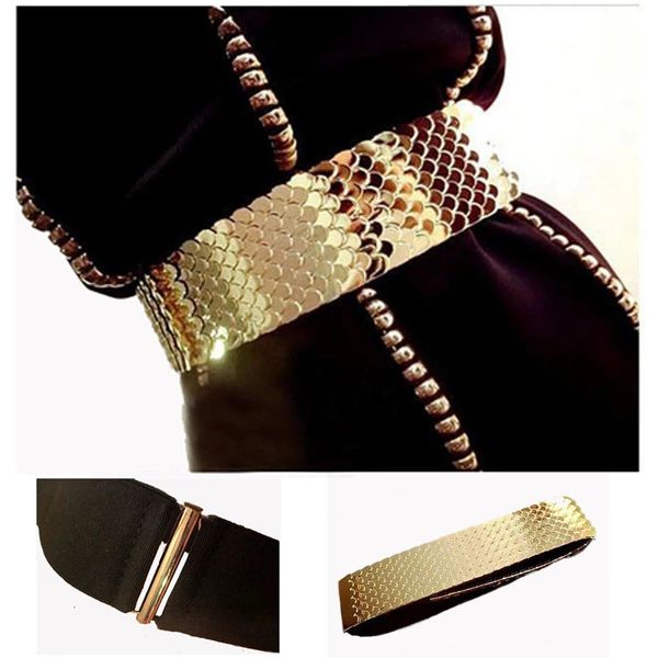 4.5 cm de large élastique noir ceinture or métal poisson peau gardien marque ceinture pour femmes Cinto Feminino S/M/L bg-013 240322