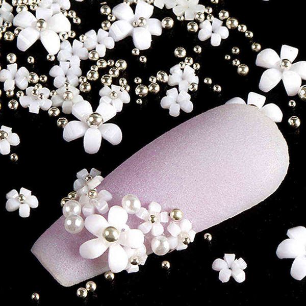 4.5g Flor de acrílico Decoración de uñas Tamaño mixto Diamantes de imitación blancos Gema de plata Herramienta de manicura Accesorios para bricolaje Diseño de uñas Y220408