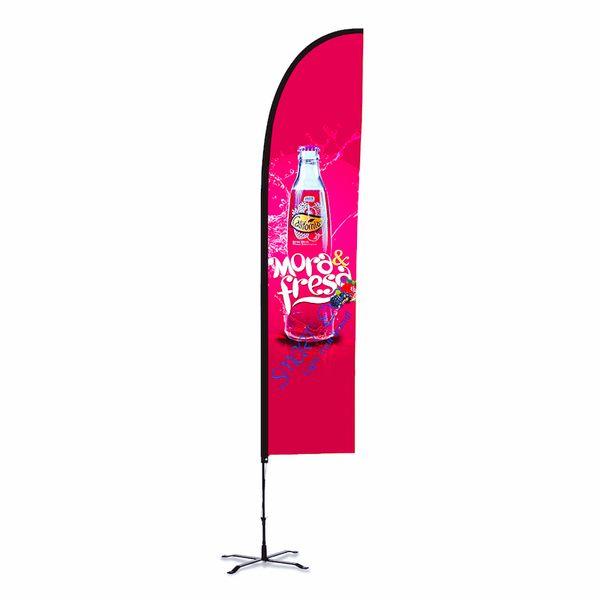 Drapeaux publicitaires en plumes d'événements en polyester tricoté de 4,5 m avec bannière d'impression en tissu simple ou double Sac portable en acier durable à base croisée