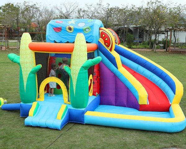 4.5x3.5x3mH (15x11.5x10ft) venta al por mayor de fábrica casa inflable personalizada para saltar castillo hinchable rebote con tobogán para uso doméstico para niños