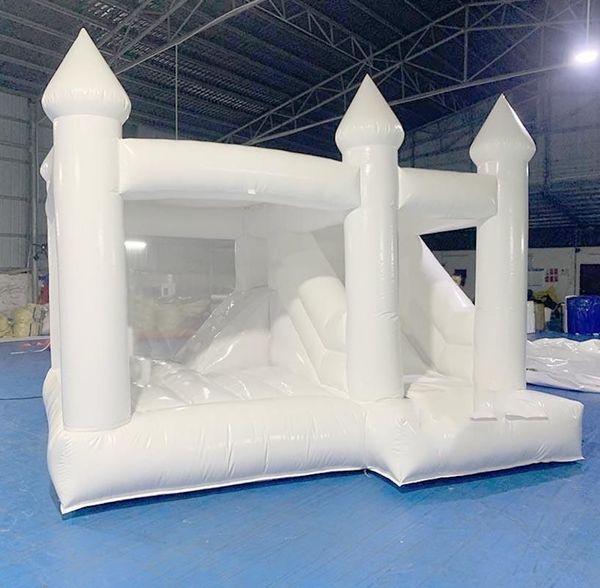 4.5x4.5m (15x15ft) combo de casa inflable blanca de PVC para bodas comerciales con tobogán, castillo hinchable para saltar para niños, fiesta de cumpleaños, soplador gratuito