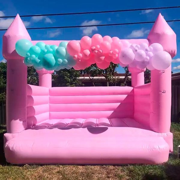 4.5x4.5m (15x15 pies) PVC PVC Pink Inflable Castillo Blanco Boda Bounce House Combo Jumper Moon Bouncer para la fiesta de fiesta