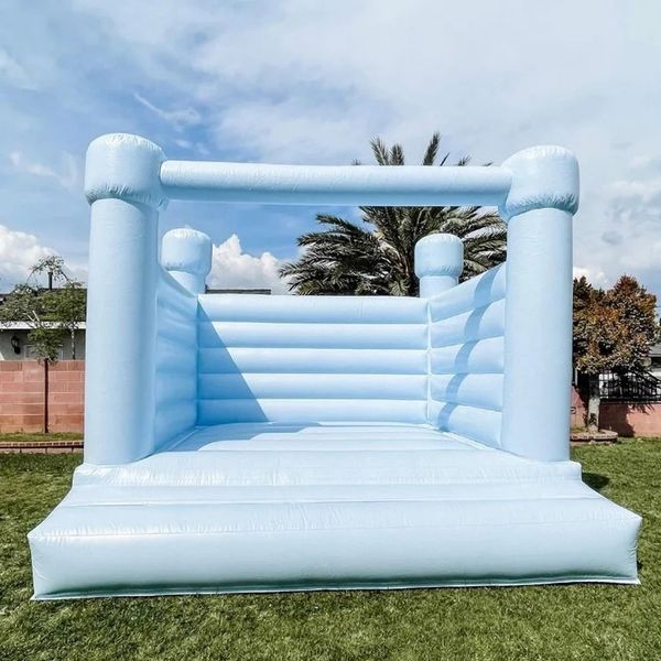 4.5x4.5m (15x15ft) avec ventilateur vente en gros château gonflable de mariage blanc de maison de rebond gonflable bleu clair pastel avec matériel de PVC Platon pour la fête des enfants en bas âge