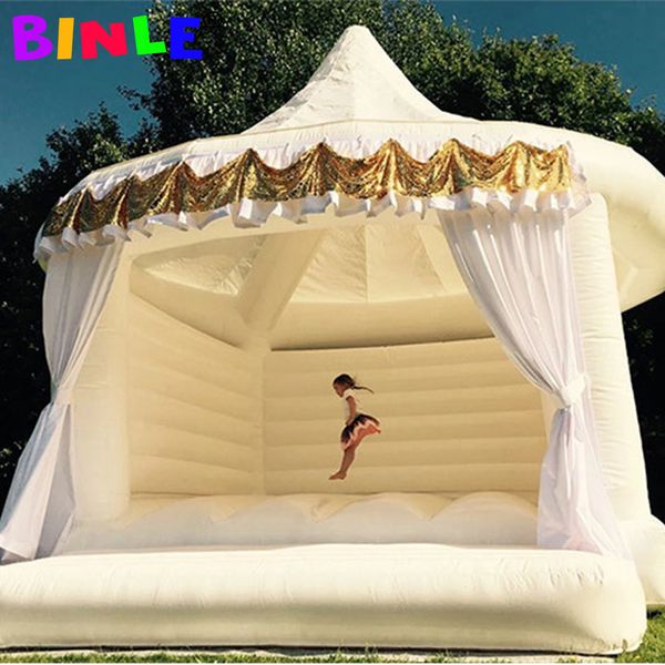 4.5x4.5m (15x15ft) con soplador al por mayor Royal White Wedding Bounce House Castillo inflable inflable con carpa Moonwalks Jump Bouncer Cama de aire para niños y adultos