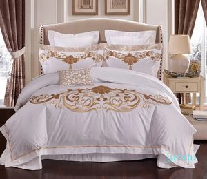4/6/10 stuks luxe 1000TC Egyptisch katoen borduurwerk wit beddengoed sets hotel dekbedovertrek