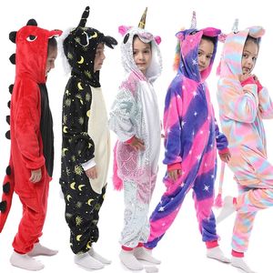 4 6 8 10 12y Girls Vêtements Kids Unicorn Pyjamas Cartoon Animal Kigurumi OBJECTIFS Sleeurs Sleeurs Boys Halloween Costume Jumpts 240507