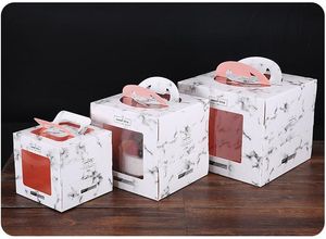 Boîte à gâteaux avec poignée en papier design marbre 4/6/8/10 pouces, avec fenêtre transparente, boîtes à fenêtre ouvertes, boîte d'emballage de cuisson de gâteaux en Mousse, 50 pièces