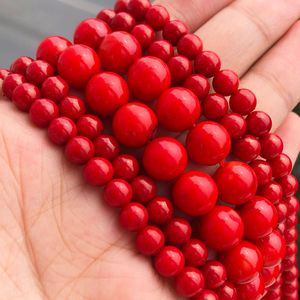 4 6 8 9 10 mm Pedernas de piedra roja de coral redondeo de cuentas de espaciadores sueltos para joyas que hacen aretes de pulsera de bricolaje de bricolaje 15 