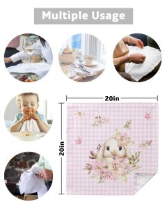 4/6 / 8pcs Pâques Bunny Plaid floral Table Napkins Tissu de mariée Party Party Test Festival Cuisine Dîner