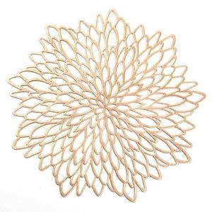 4/6 / 8 stks Goud Zilver PVC Placemat Dining 38cm Tafel Mat Wasbaar Bruiloft Packs Bloem Ontwerp Coaster Decoratieve Tafel Pad 210706