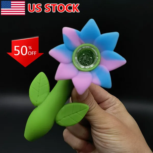 4.6 pouces Silicone mignon tournesol tuyau fumer fleur tuyau main tuyaux bol en verre