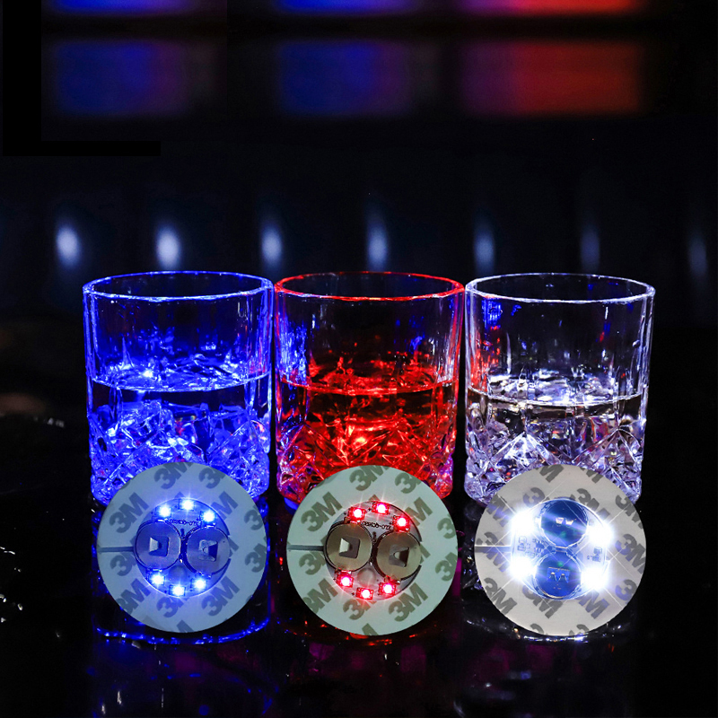 4 6 LED NIEUWTIGHEIDSLICHTING 3M Stickers Led Coasters Party Weding Bar Coaster Perfecte schijven Up Drinks Flash Light Cup Coaster Flashing Shots Light Multicolor Oemled