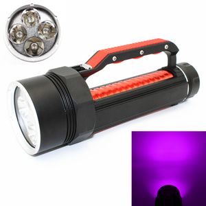 4 6 LED UV Lampe de poche de plongée Ultra Violet Torches IPX8 Étanche 50W P70 395nm Professional Diver Ambre Light Torch Linterna Pour 26650 Batterie